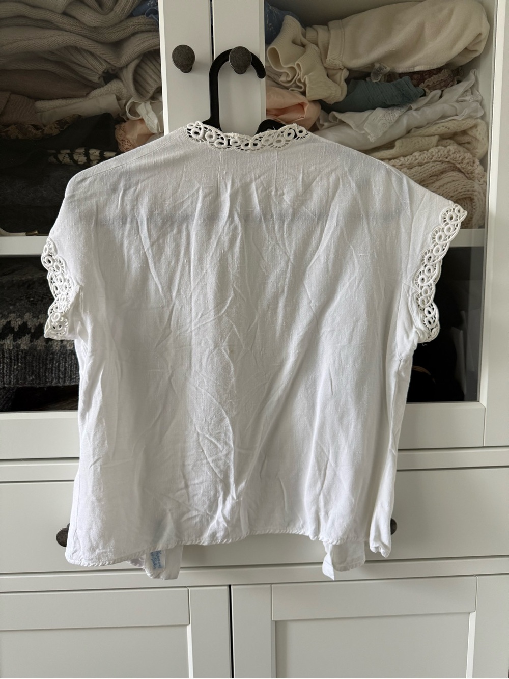 Vintage White Lace-Trim Short Sleeve Women's Top - Picture 5 of 5